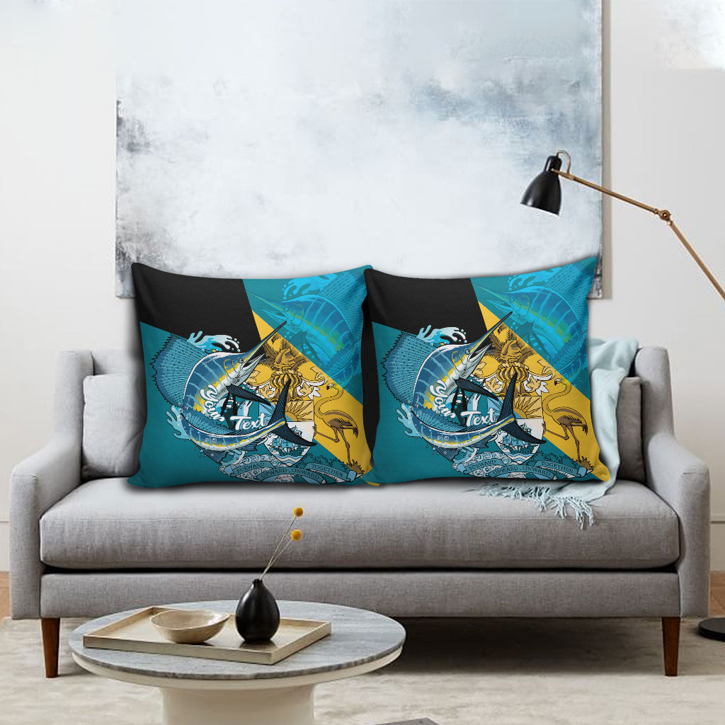 Personalized Bahamas Independence Day Pillow Cover Happy 10 July Blue Marlin Coat Of Arms
