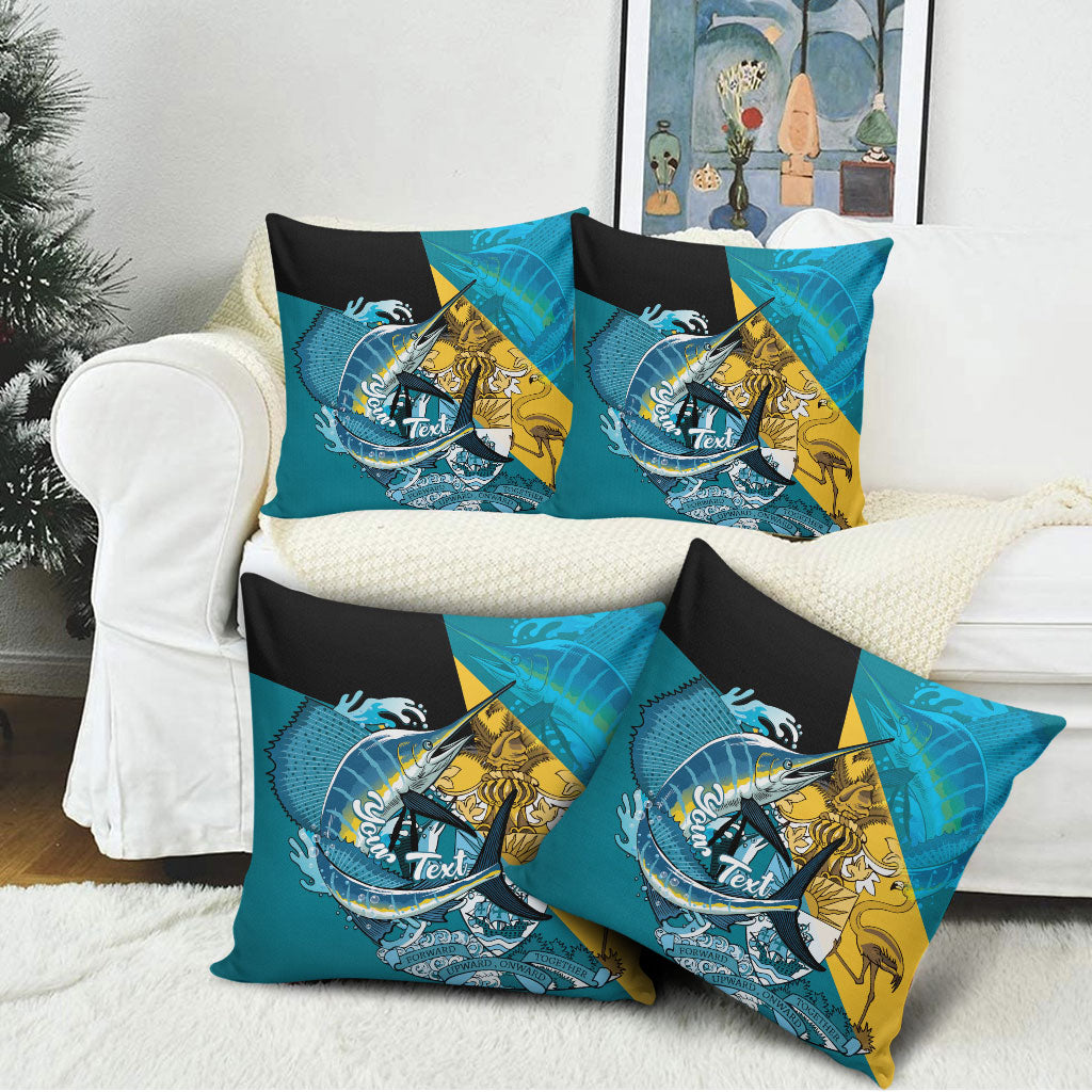 Personalized Bahamas Independence Day Pillow Cover Happy 10 July Blue Marlin Coat Of Arms