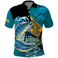 Personalized Bahamas Independence Day Polo Shirt Happy 10 July Blue Marlin Coat Of Arms