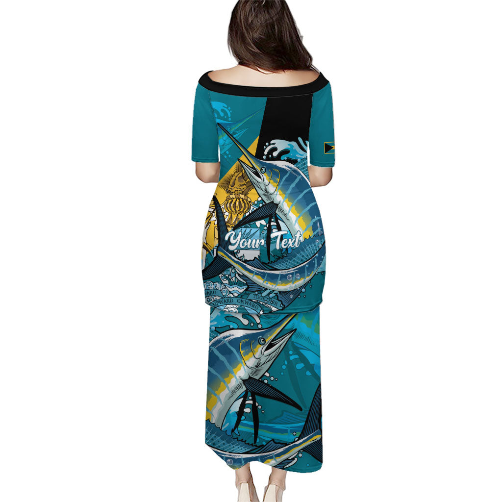 Personalized Bahamas Independence Day Puletasi Happy 10 July Blue Marlin Coat Of Arms