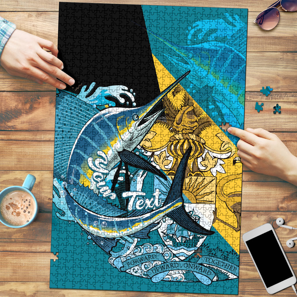 Personalized Bahamas Independence Day Puzzle Happy 10 July Blue Marlin Coat Of Arms