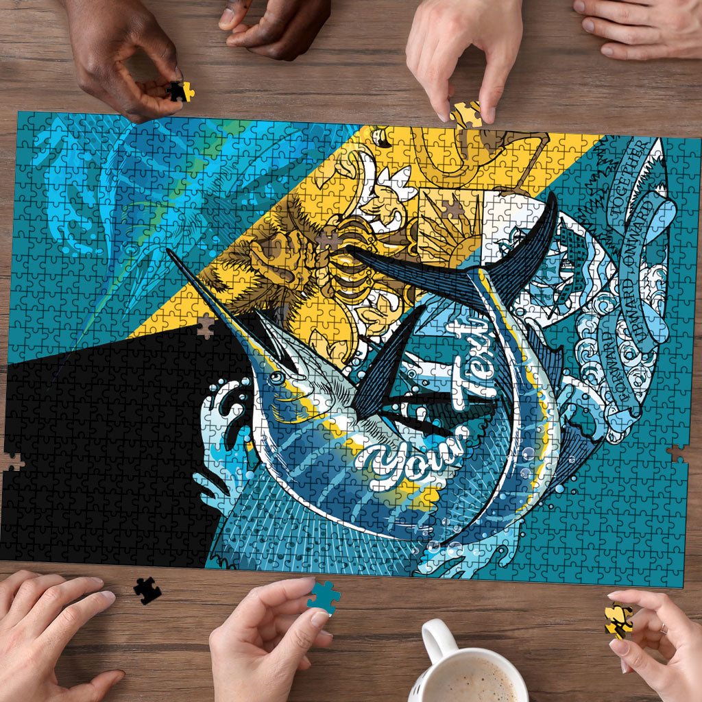 Personalized Bahamas Independence Day Puzzle Happy 10 July Blue Marlin Coat Of Arms