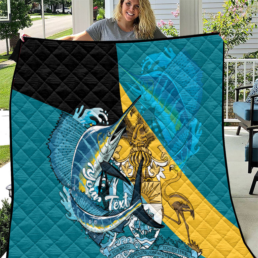 Personalized Bahamas Independence Day Quilt Happy 10 July Blue Marlin Coat Of Arms
