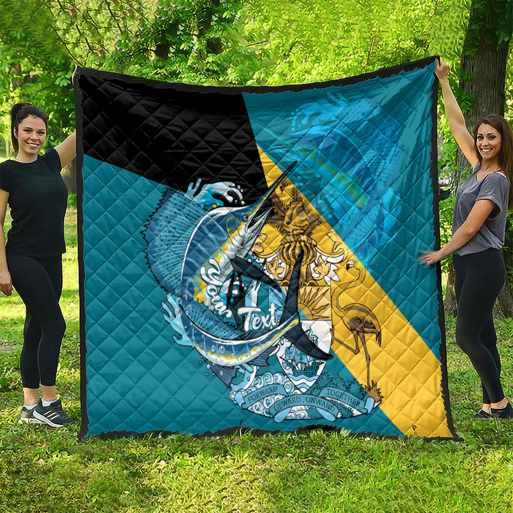 Personalized Bahamas Independence Day Quilt Happy 10 July Blue Marlin Coat Of Arms