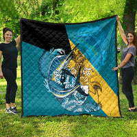 Personalized Bahamas Independence Day Quilt Happy 10 July Blue Marlin Coat Of Arms
