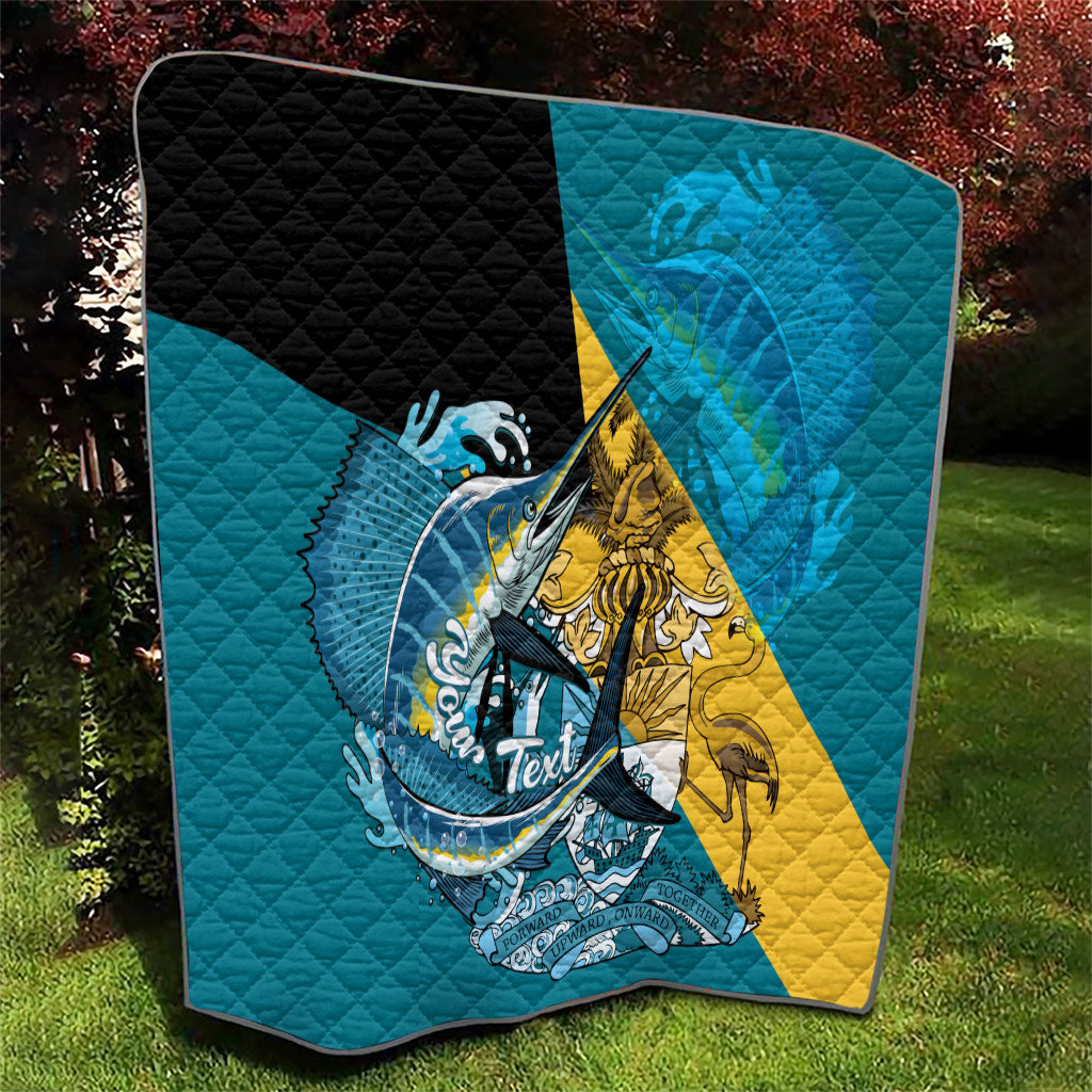 Personalized Bahamas Independence Day Quilt Happy 10 July Blue Marlin Coat Of Arms