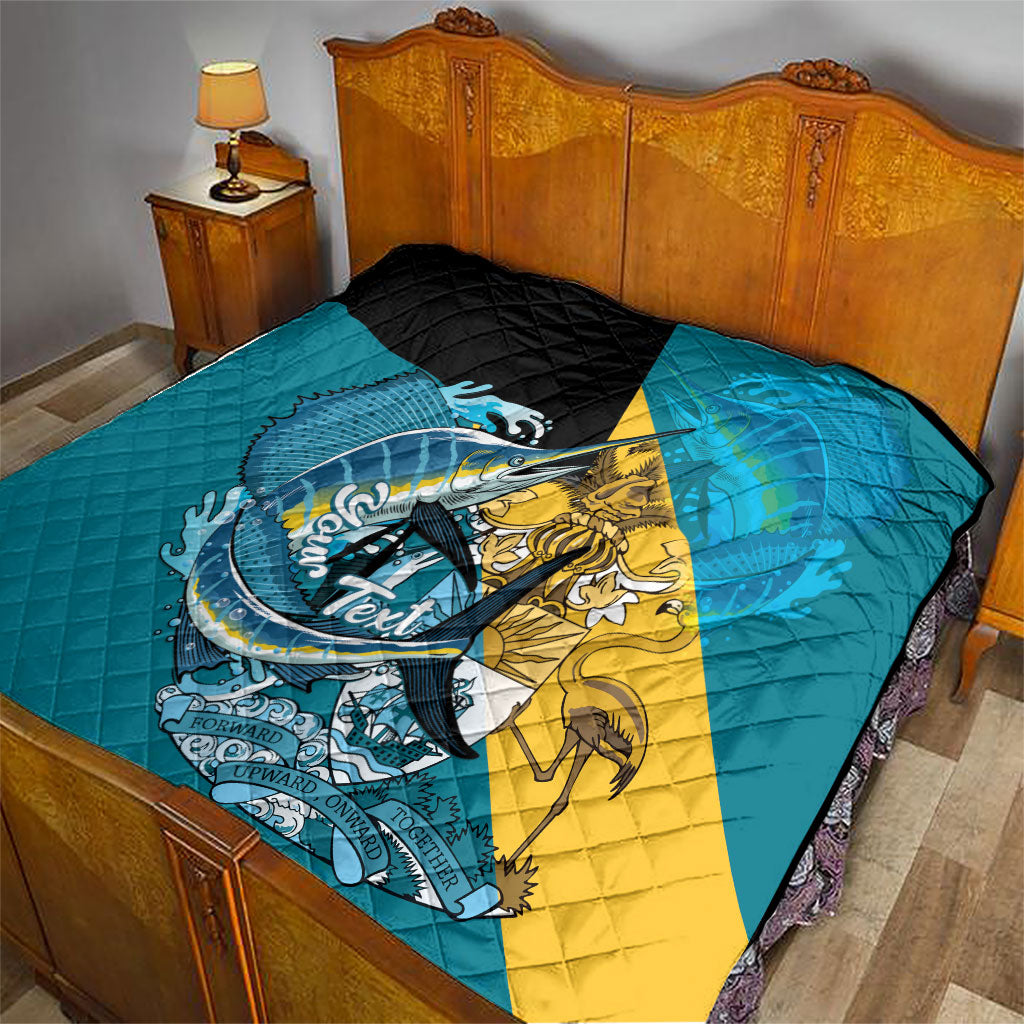 Personalized Bahamas Independence Day Quilt Happy 10 July Blue Marlin Coat Of Arms