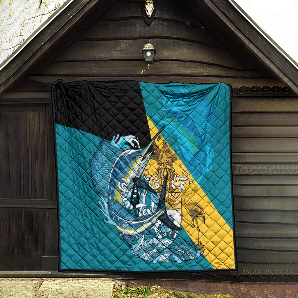 Personalized Bahamas Independence Day Quilt Happy 10 July Blue Marlin Coat Of Arms