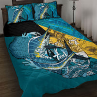 Personalized Bahamas Independence Day Quilt Bed Set Happy 10 July Blue Marlin Coat Of Arms