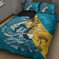 Personalized Bahamas Independence Day Quilt Bed Set Happy 10 July Blue Marlin Coat Of Arms