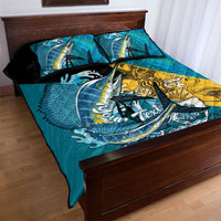 Personalized Bahamas Independence Day Quilt Bed Set Happy 10 July Blue Marlin Coat Of Arms