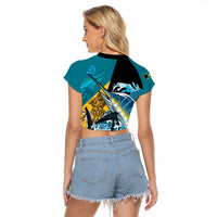 Personalized Bahamas Independence Day Raglan Cropped T Shirt Happy 10 July Blue Marlin Coat Of Arms