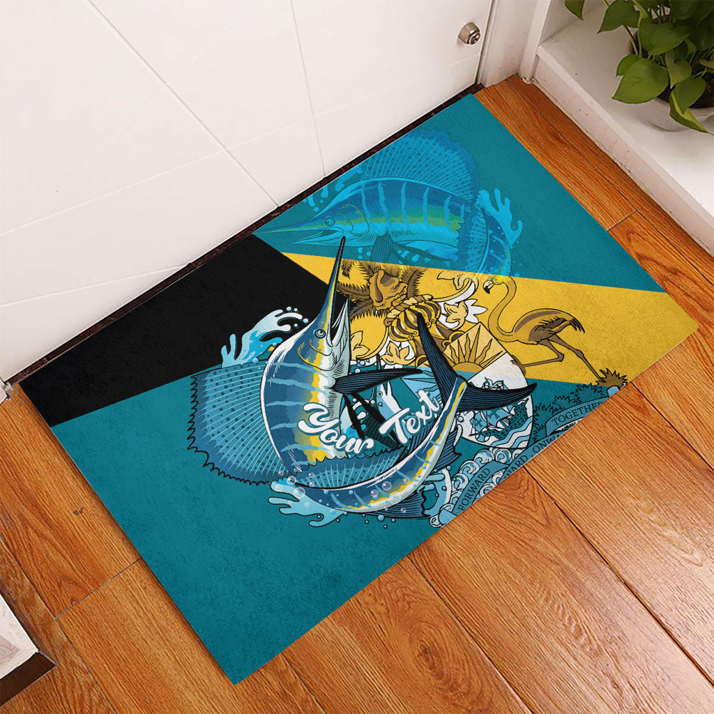 Personalized Bahamas Independence Day Rubber Doormat Happy 10 July Blue Marlin Coat Of Arms
