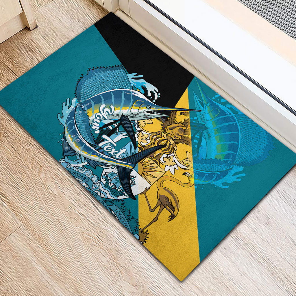 Personalized Bahamas Independence Day Rubber Doormat Happy 10 July Blue Marlin Coat Of Arms