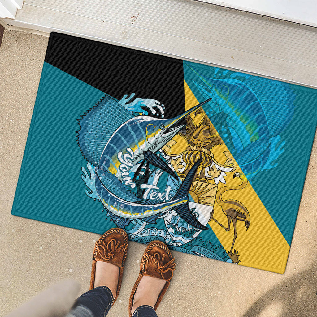 Personalized Bahamas Independence Day Rubber Doormat Happy 10 July Blue Marlin Coat Of Arms