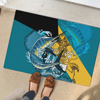 Personalized Bahamas Independence Day Rubber Doormat Happy 10 July Blue Marlin Coat Of Arms