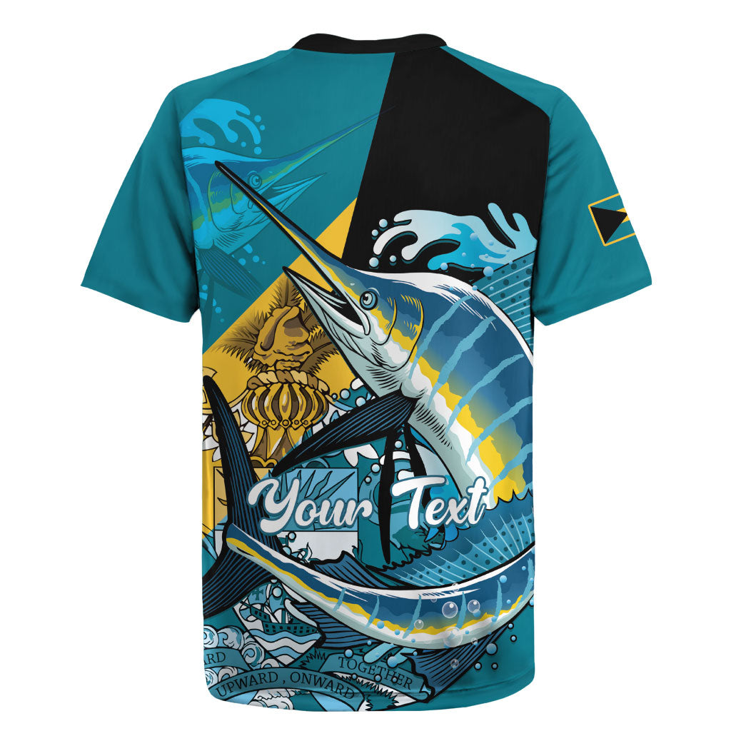 Personalized Bahamas Independence Day Rugby Jersey Happy 10 July Blue Marlin Coat Of Arms