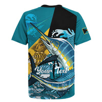 Personalized Bahamas Independence Day Rugby Jersey Happy 10 July Blue Marlin Coat Of Arms