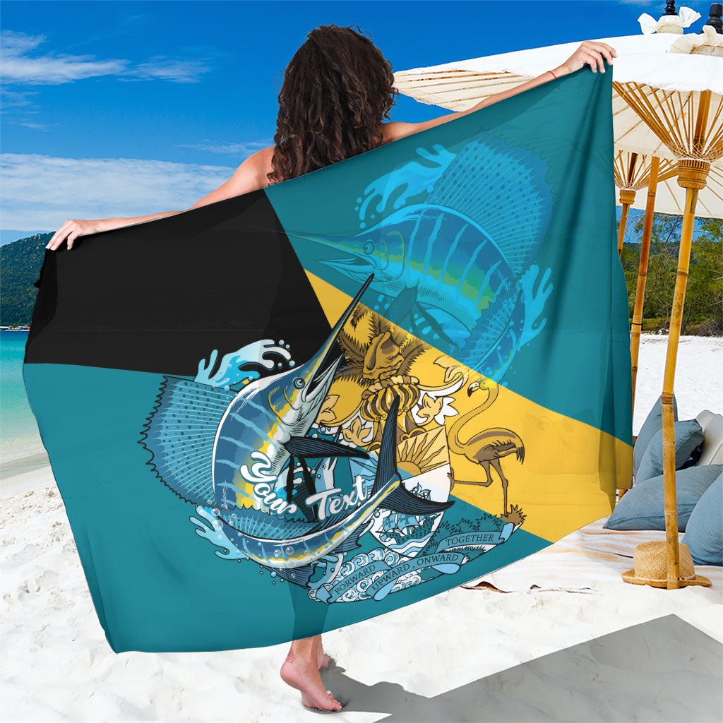 Personalized Bahamas Independence Day Sarong Happy 10 July Blue Marlin Coat Of Arms