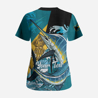Personalized Bahamas Independence Day Scrub Top Happy 10 July Blue Marlin Coat Of Arms