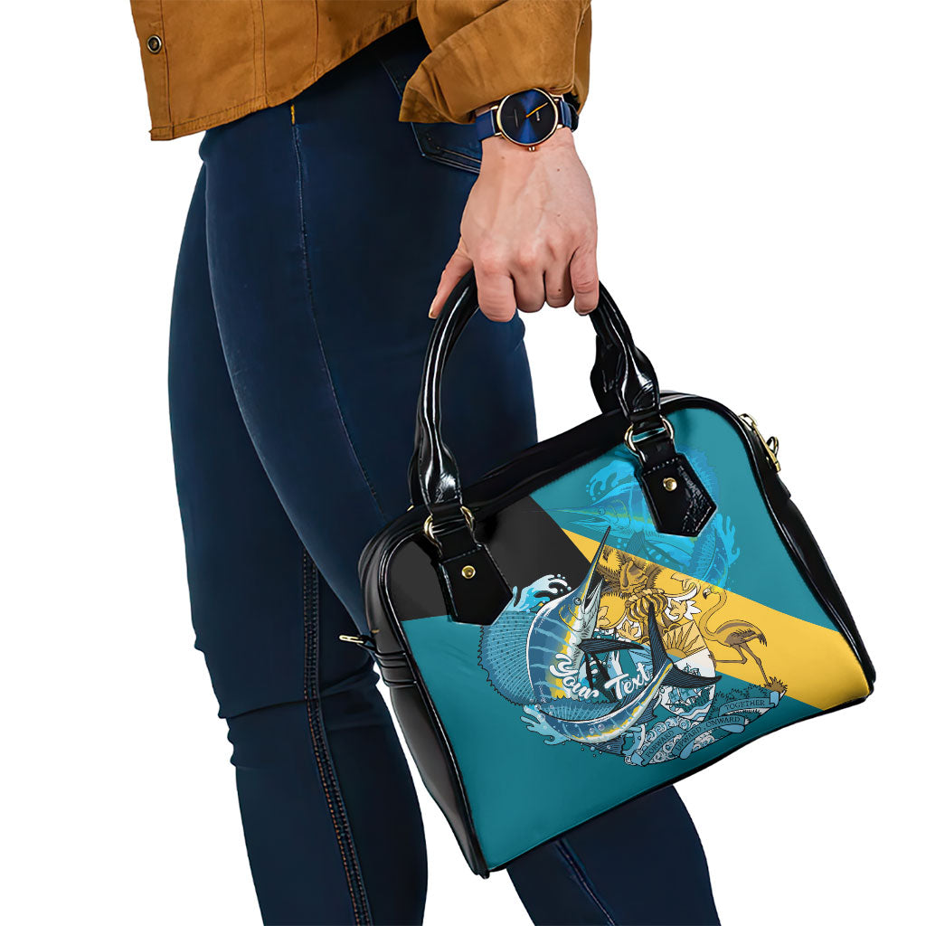 Personalized Bahamas Independence Day Shoulder Handbag Happy 10 July Blue Marlin Coat Of Arms