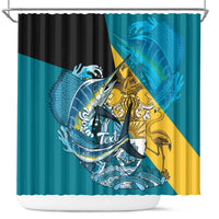 Personalized Bahamas Independence Day Shower Curtain Happy 10 July Blue Marlin Coat Of Arms