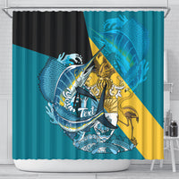 Personalized Bahamas Independence Day Shower Curtain Happy 10 July Blue Marlin Coat Of Arms