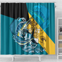 Personalized Bahamas Independence Day Shower Curtain Happy 10 July Blue Marlin Coat Of Arms