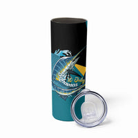 Personalized Bahamas Independence Day Skinny Tumbler Happy 10 July Blue Marlin Coat Of Arms