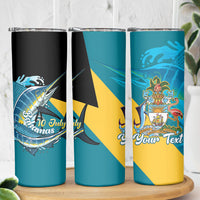 Personalized Bahamas Independence Day Skinny Tumbler Happy 10 July Blue Marlin Coat Of Arms