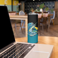 Personalized Bahamas Independence Day Skinny Tumbler Happy 10 July Blue Marlin Coat Of Arms
