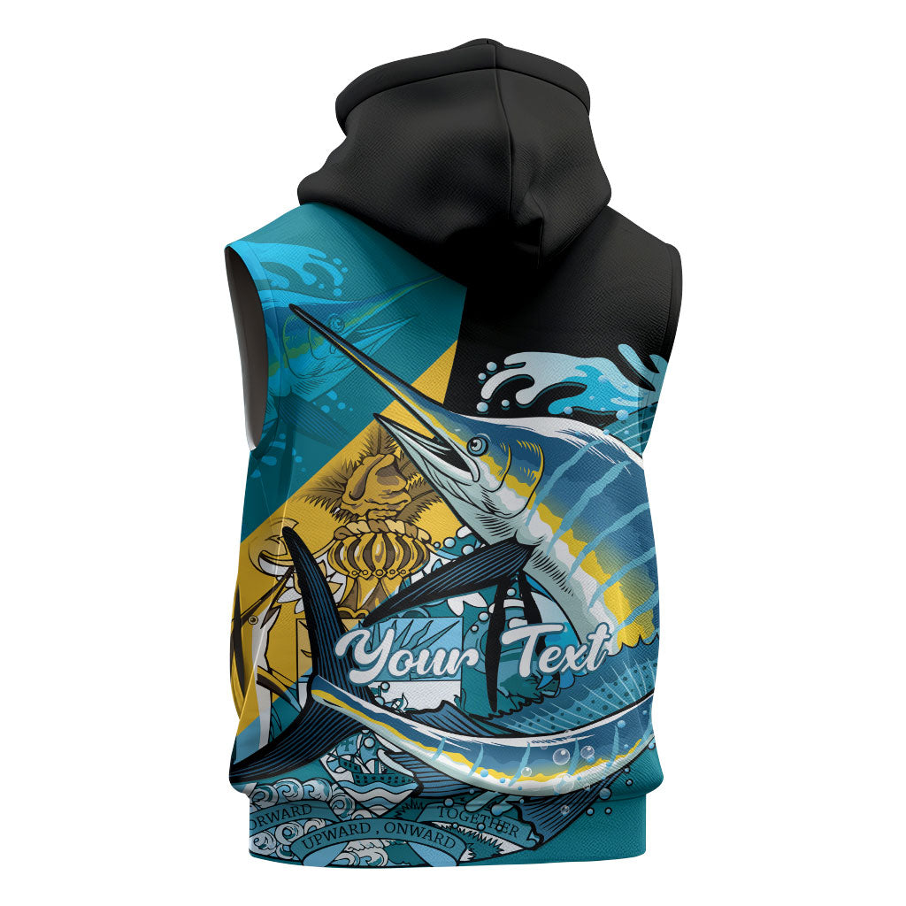 Personalized Bahamas Independence Day Sleeveless Hoodie Happy 10 July Blue Marlin Coat Of Arms