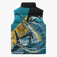 Personalized Bahamas Independence Day Sleeveless Puffer Jacket Happy 10 July Blue Marlin Coat Of Arms