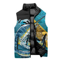 Personalized Bahamas Independence Day Sleeveless Puffer Jacket Happy 10 July Blue Marlin Coat Of Arms