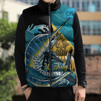 Personalized Bahamas Independence Day Sleeveless Puffer Jacket Happy 10 July Blue Marlin Coat Of Arms