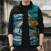 Personalized Bahamas Independence Day Sleeveless Puffer Jacket Happy 10 July Blue Marlin Coat Of Arms