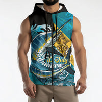 Personalized Bahamas Independence Day Sleeveless Zip Hoodie Happy 10 July Blue Marlin Coat Of Arms