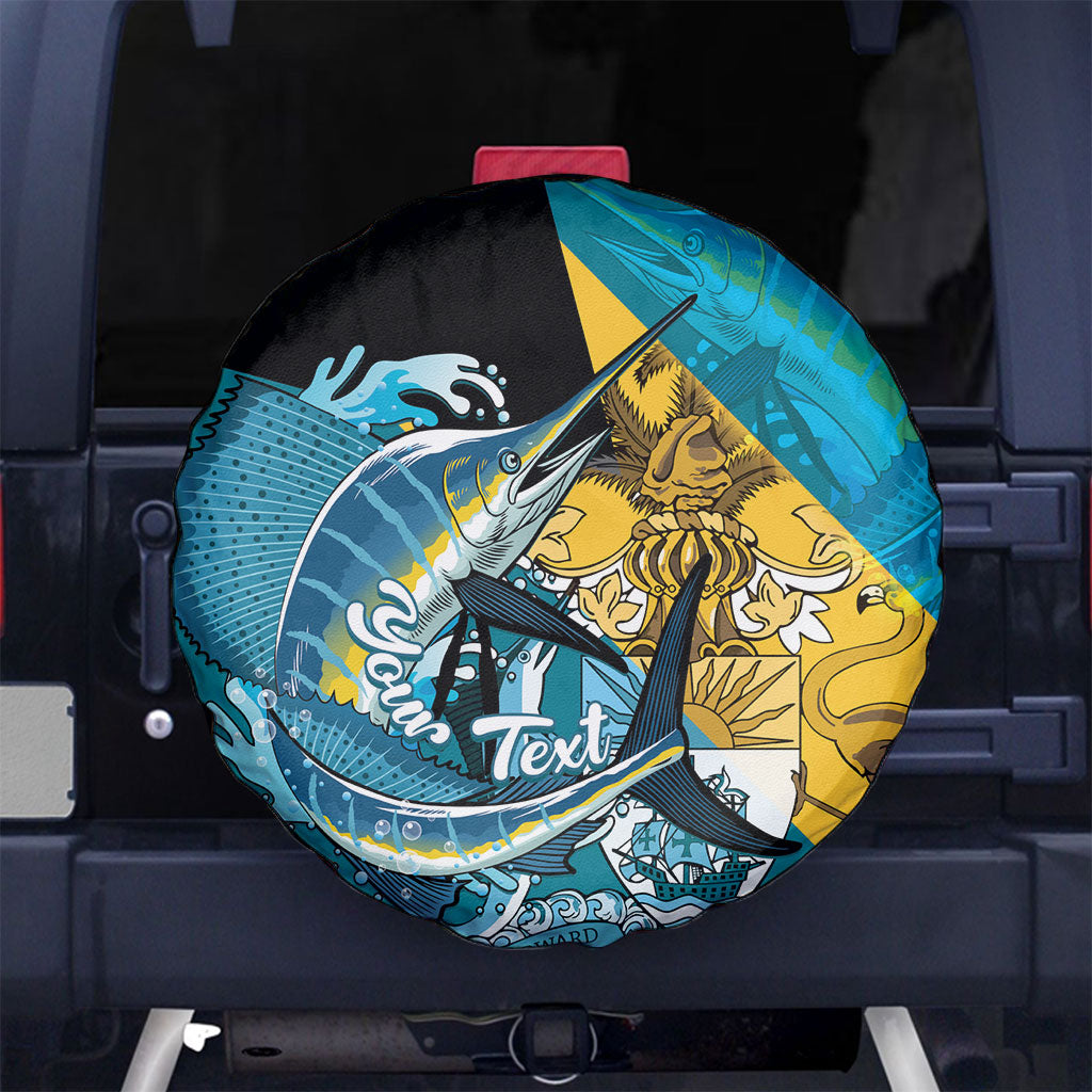 Personalized Bahamas Independence Day Spare Tire Cover Happy 10 July Blue Marlin Coat Of Arms