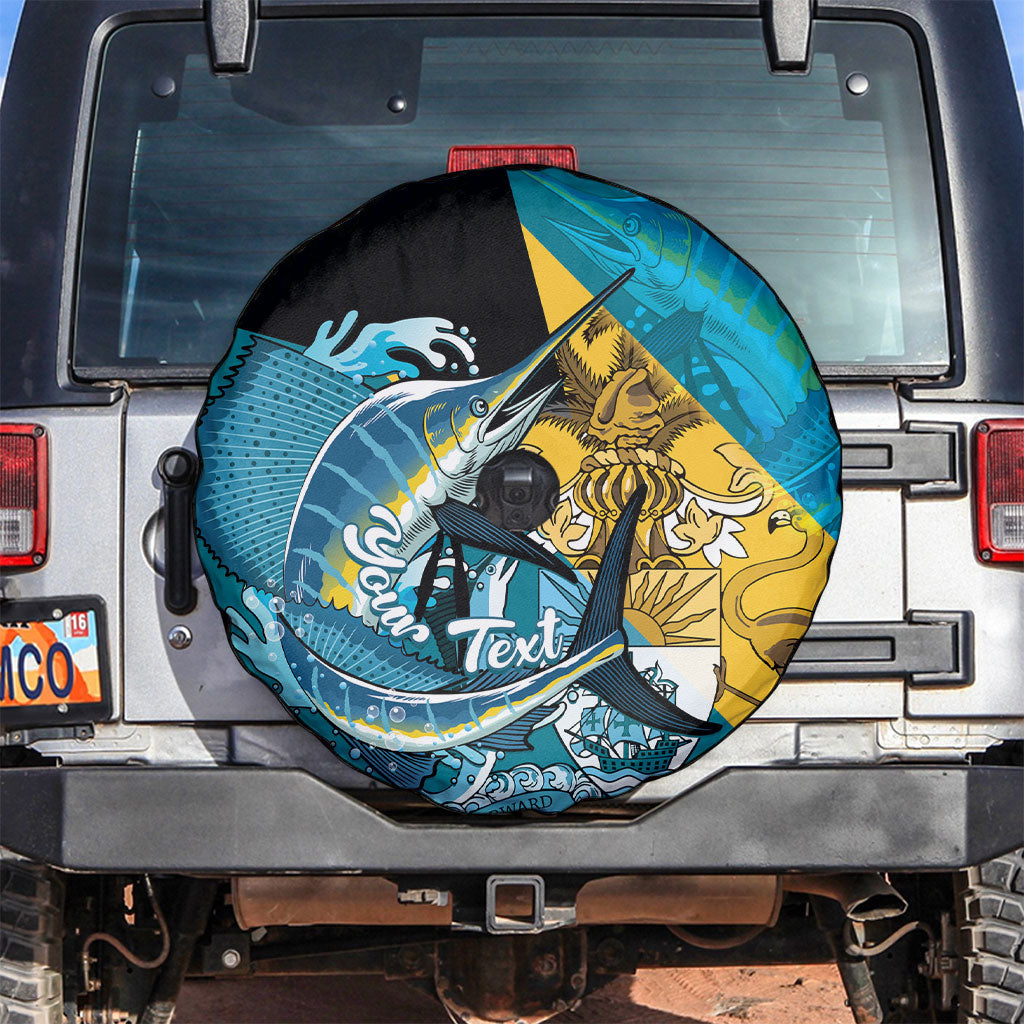 Personalized Bahamas Independence Day Spare Tire Cover Happy 10 July Blue Marlin Coat Of Arms