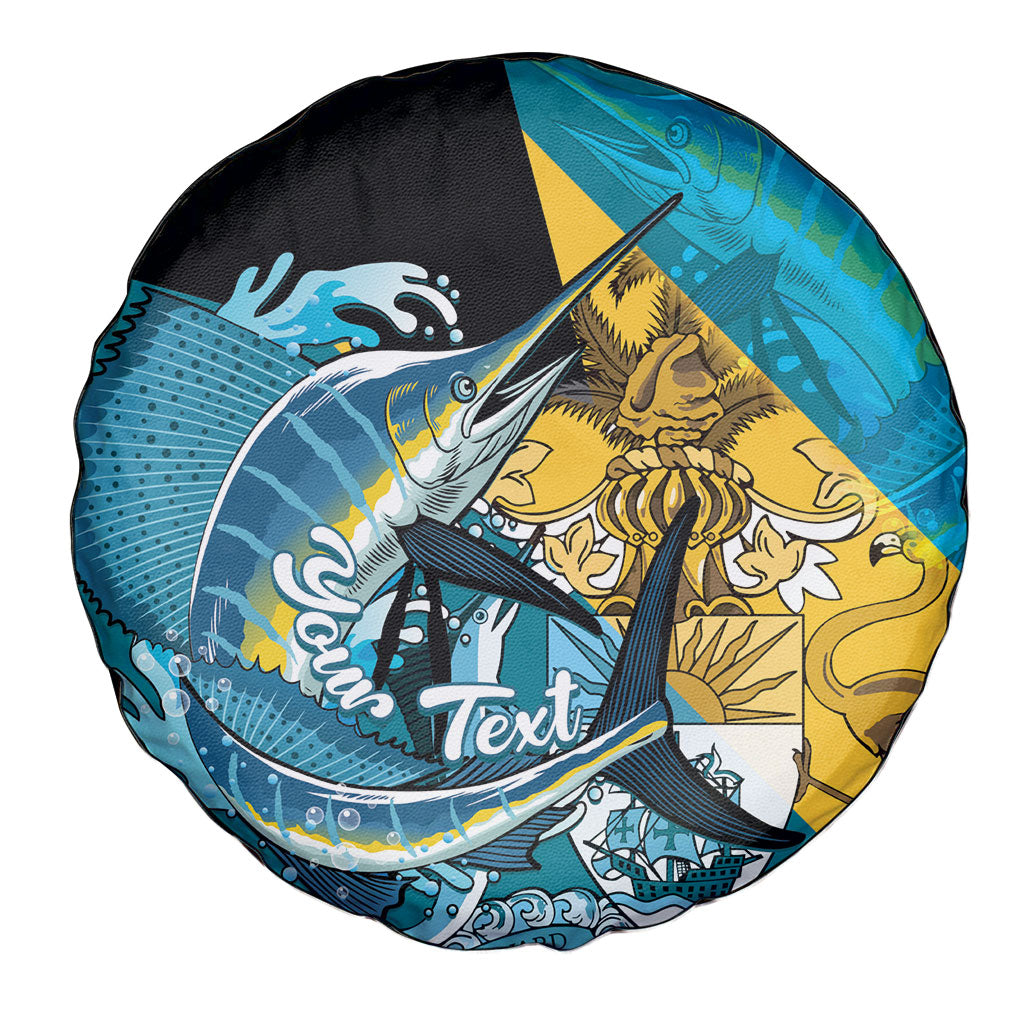 Personalized Bahamas Independence Day Spare Tire Cover Happy 10 July Blue Marlin Coat Of Arms