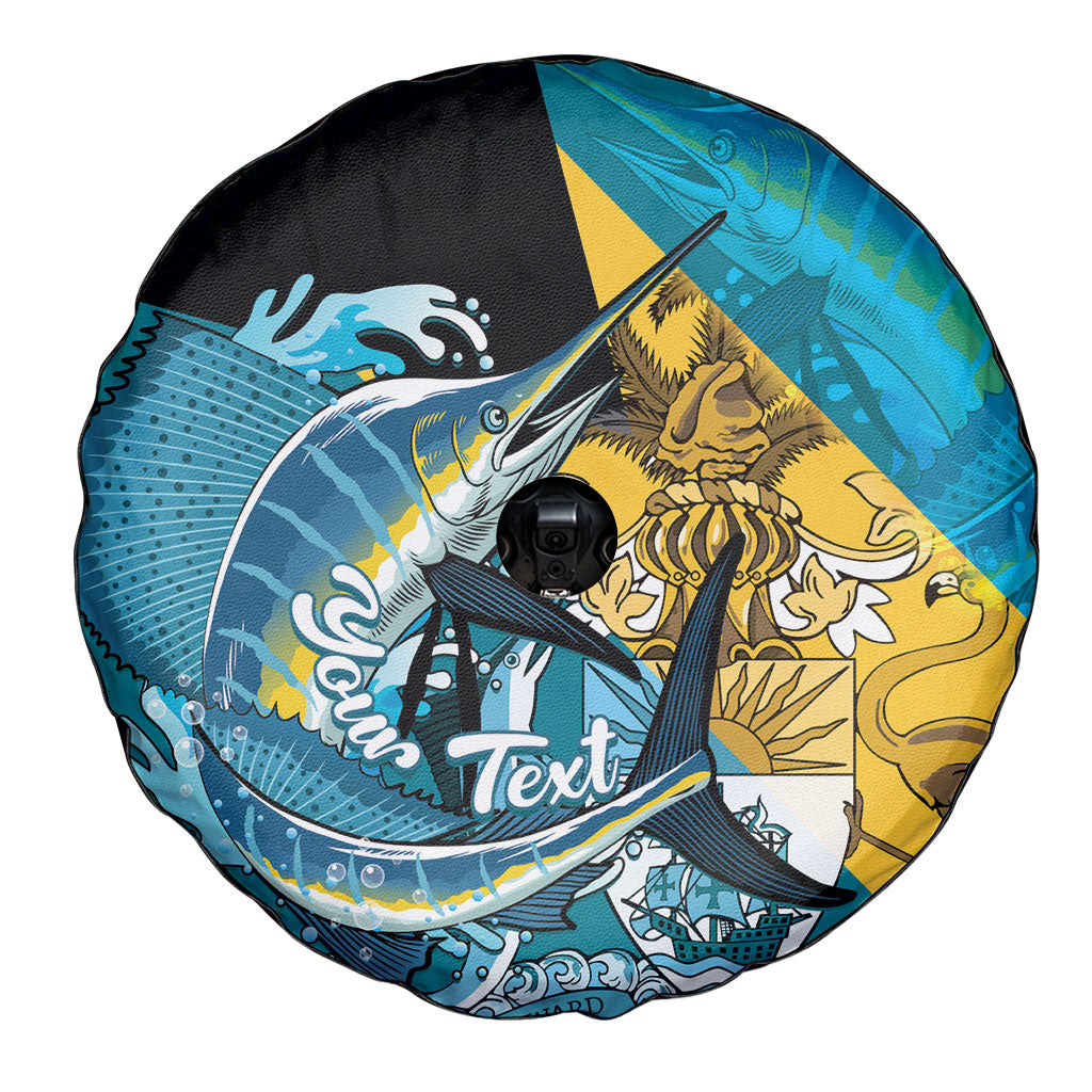 Personalized Bahamas Independence Day Spare Tire Cover Happy 10 July Blue Marlin Coat Of Arms