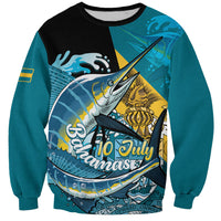 Personalized Bahamas Independence Day Sweatshirt Happy 10 July Blue Marlin Coat Of Arms