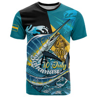 Personalized Bahamas Independence Day T Shirt Happy 10 July Blue Marlin Coat Of Arms