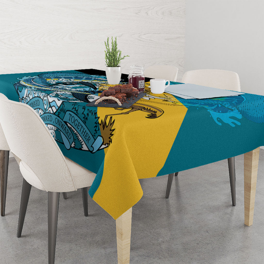 Personalized Bahamas Independence Day Tablecloth Happy 10 July Blue Marlin Coat Of Arms