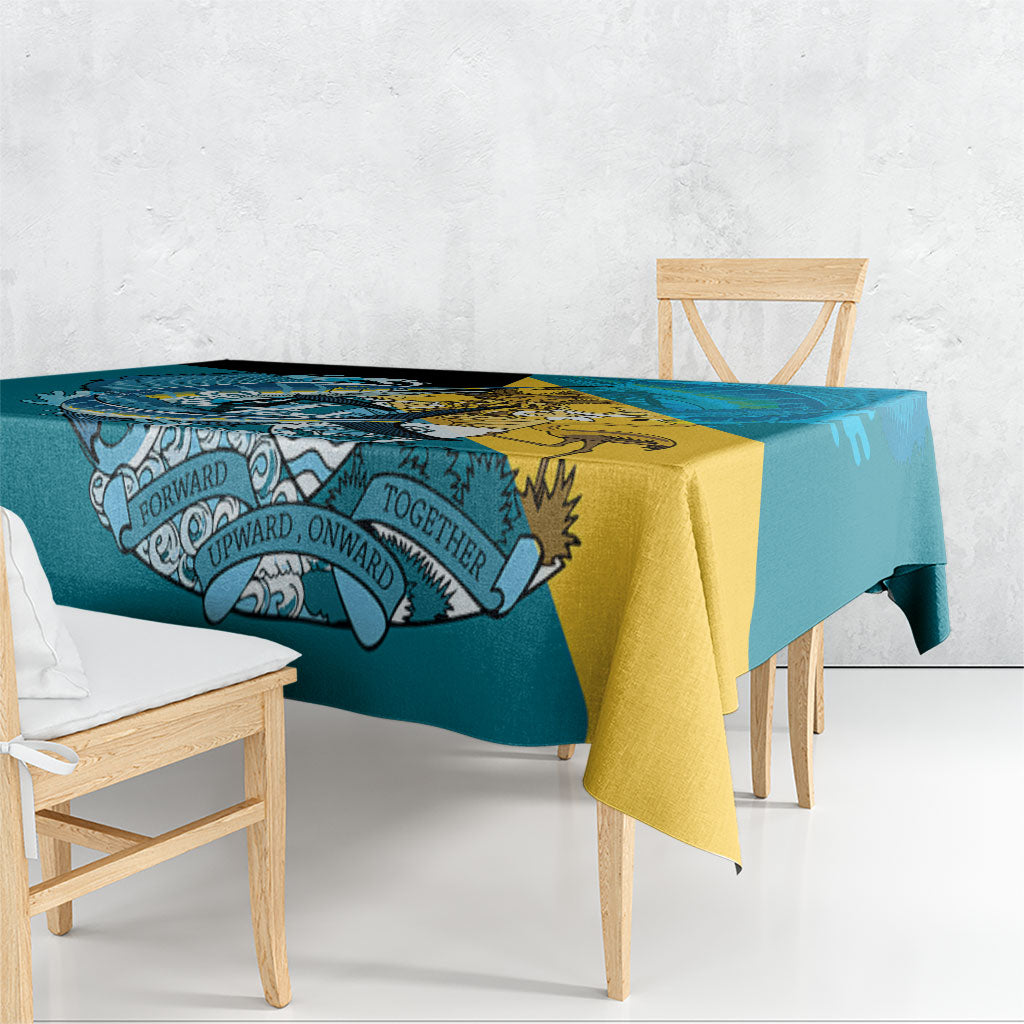 Personalized Bahamas Independence Day Tablecloth Happy 10 July Blue Marlin Coat Of Arms