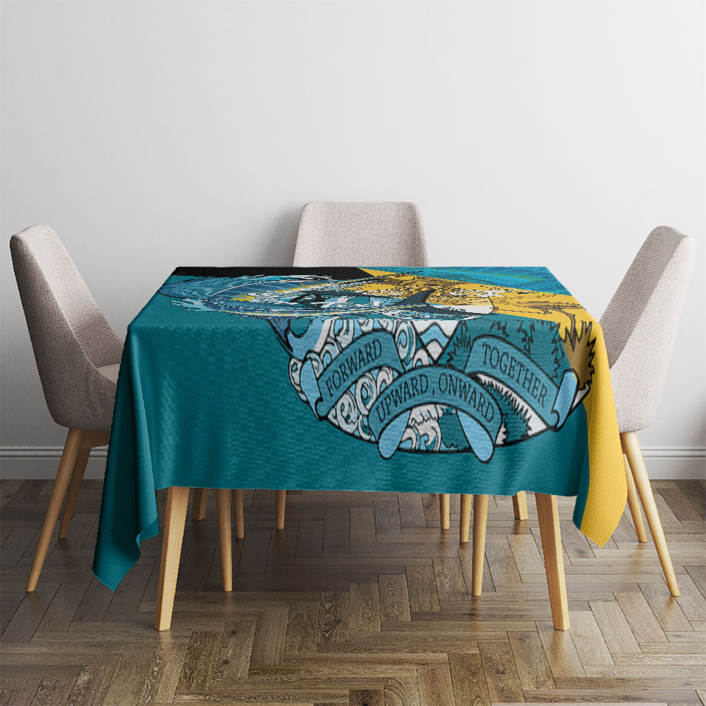 Personalized Bahamas Independence Day Tablecloth Happy 10 July Blue Marlin Coat Of Arms