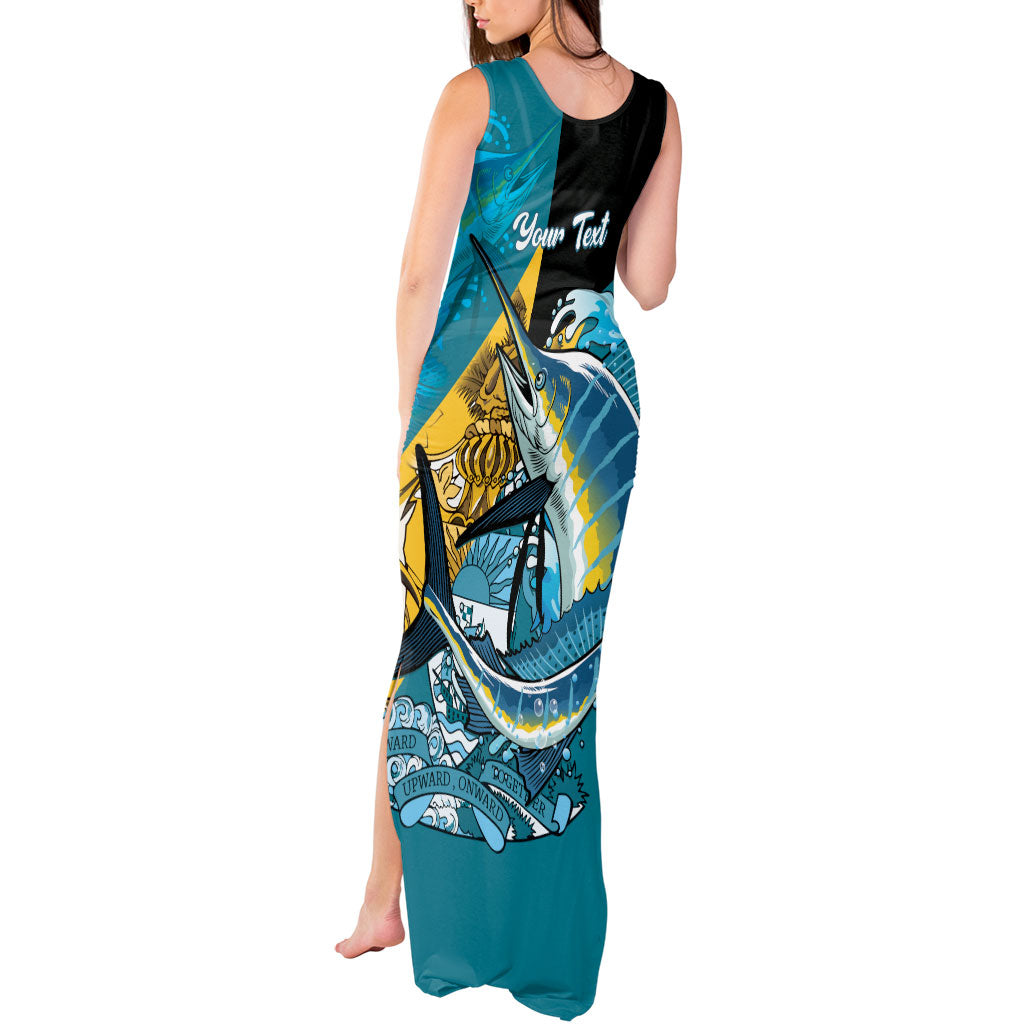 Personalized Bahamas Independence Day Tank Maxi Dress Happy 10 July Blue Marlin Coat Of Arms