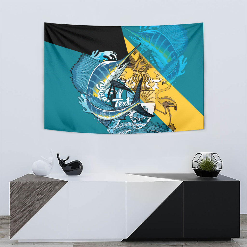 Personalized Bahamas Independence Day Tapestry Happy 10 July Blue Marlin Coat Of Arms
