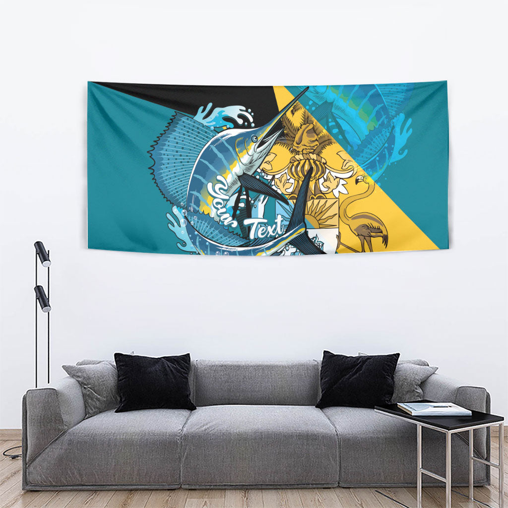 Personalized Bahamas Independence Day Tapestry Happy 10 July Blue Marlin Coat Of Arms