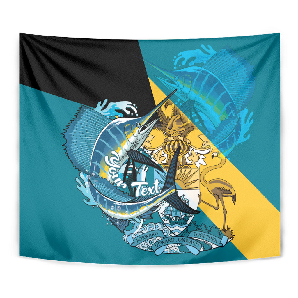 Personalized Bahamas Independence Day Tapestry Happy 10 July Blue Marlin Coat Of Arms
